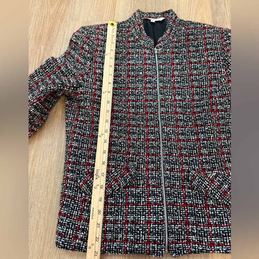 Sport Collection Tweed Zip Front Jacket Blazer Red Black White Plaid Size 6 - Picture 4 of 8
